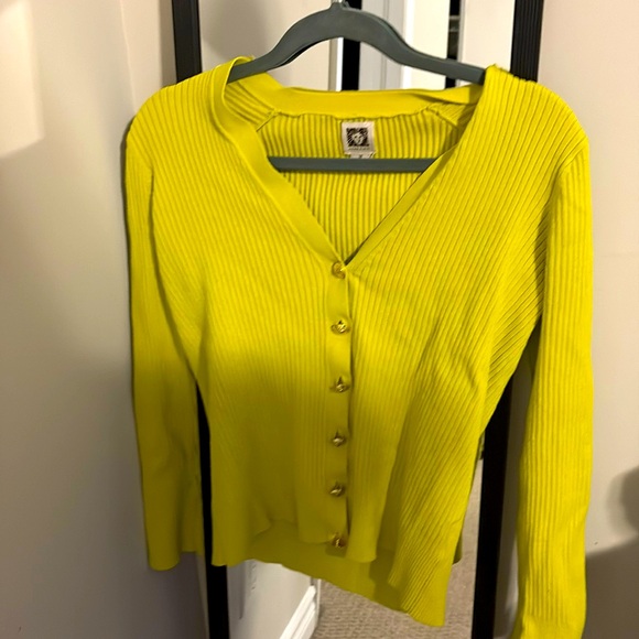 ANNE KLEIN Green Ribbed Gold Button Long Sleeve Fitted Cardigan Sweater M - Picture 4 of 4